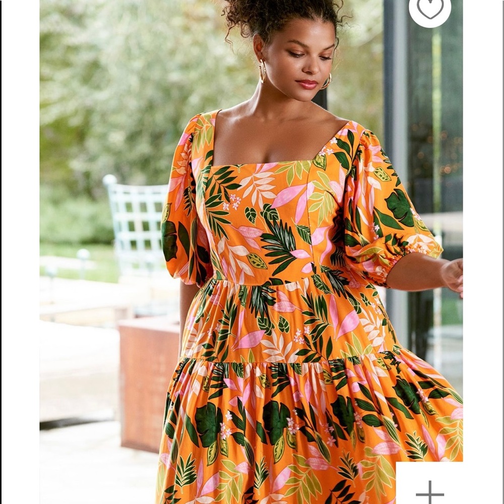 Orange Square Neck Midi Dress